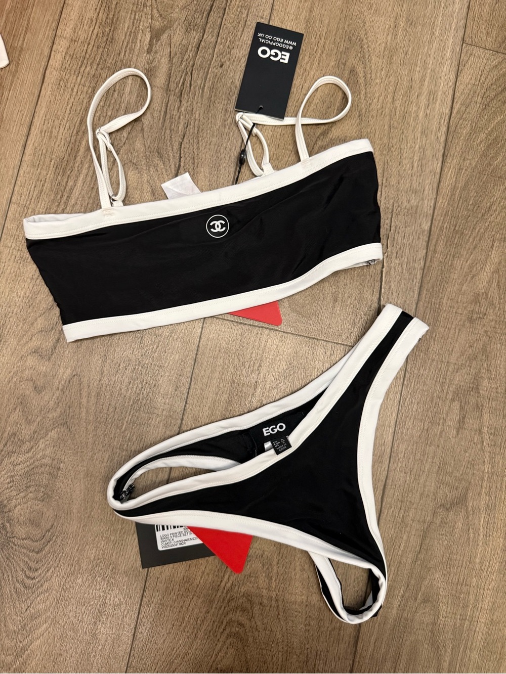 EGO Black & White Contrast Bandeau Bikini Set
